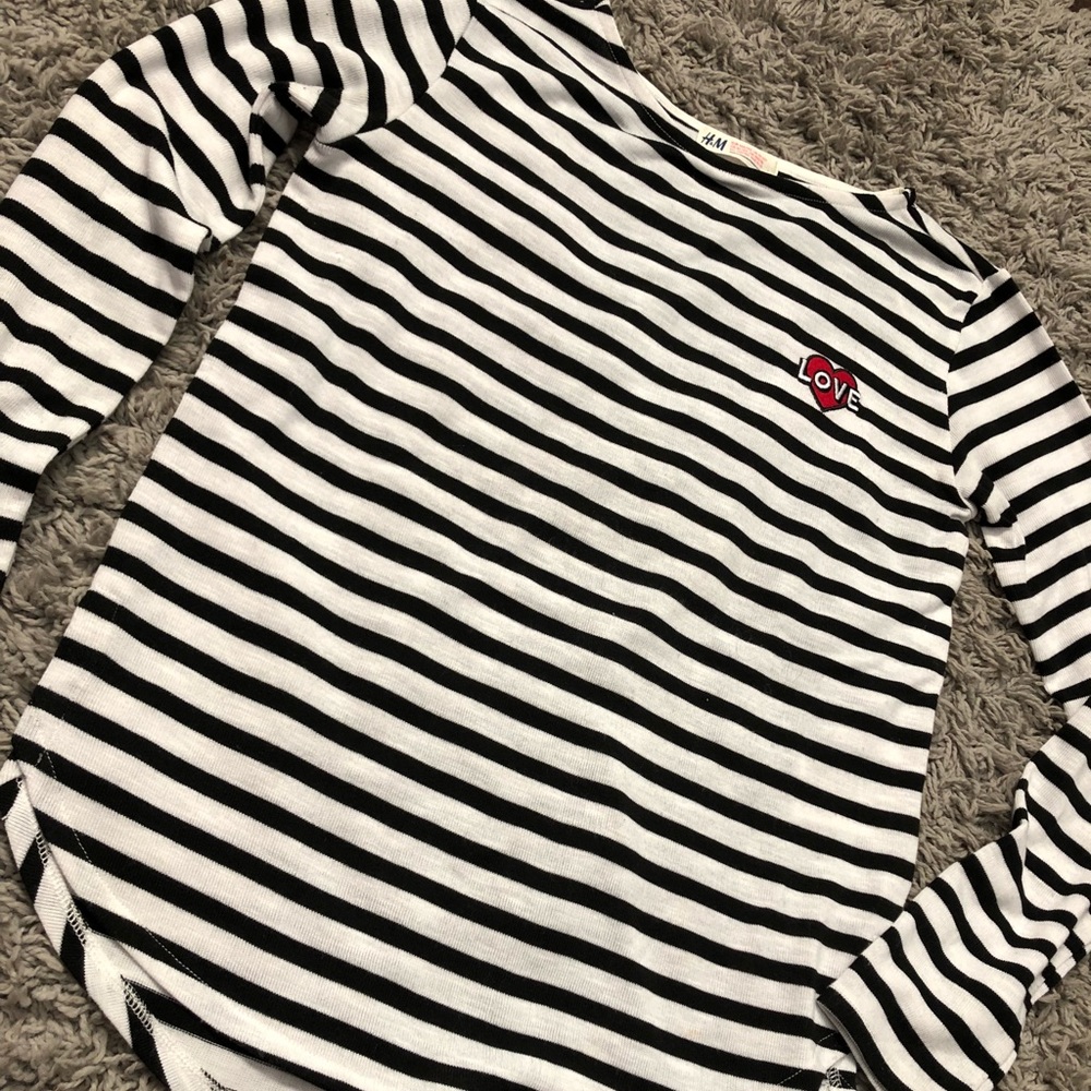 H&M ‘Love’ Patch Long Sleeve Striped Shirt